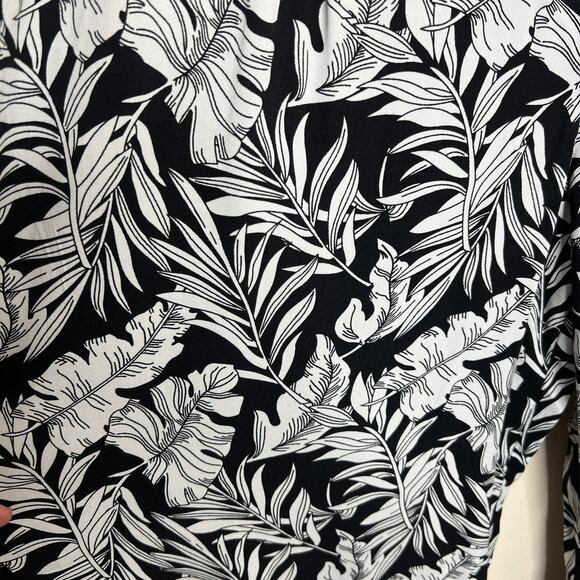 Adrienne Vittadini Black White Floral Print Wide Leg Pull On Pant Large - Picture 5 of 12